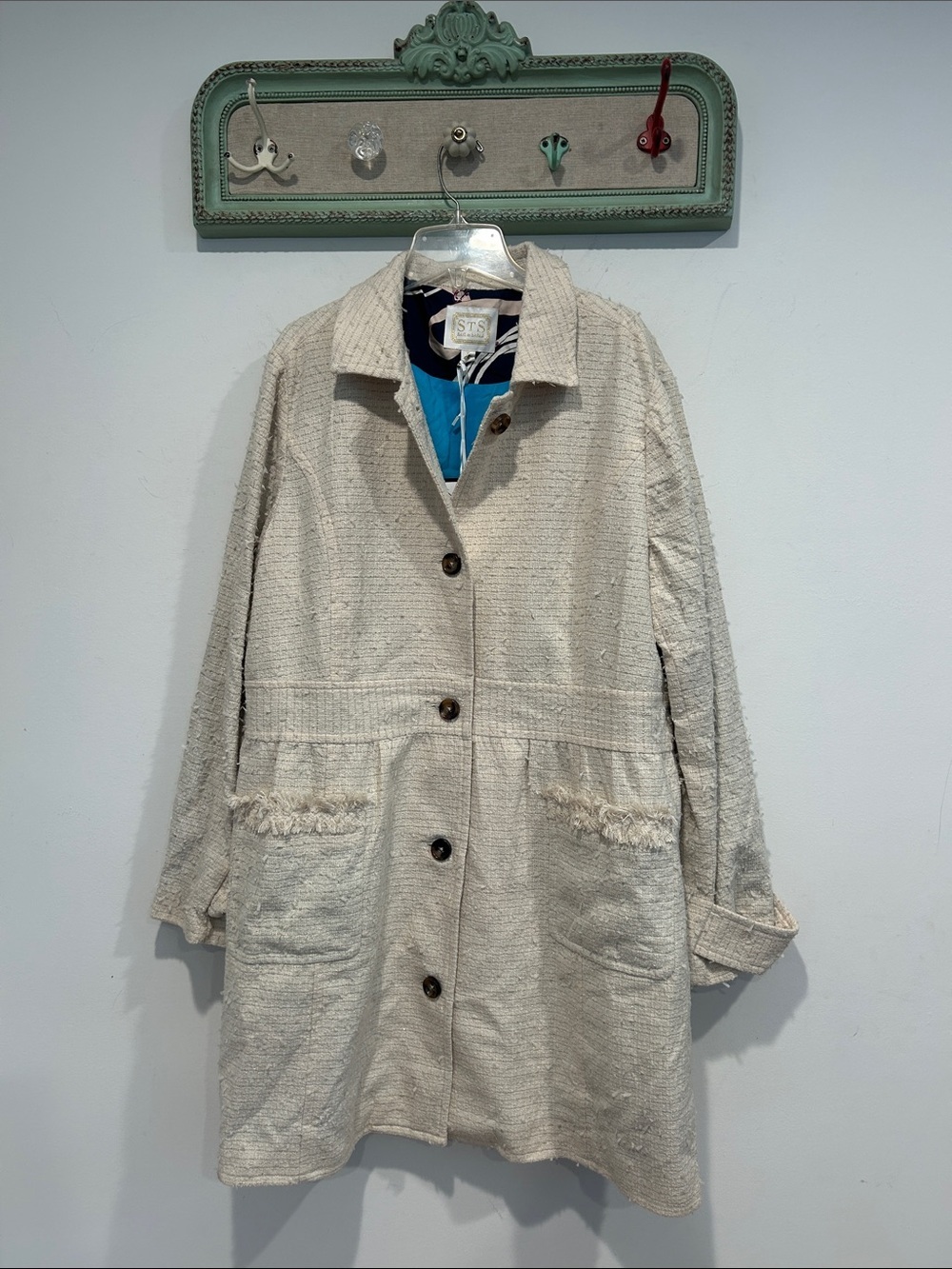 Sail to Sable Cream gold Tweed Button-Front Coat Jacket women’s XL new w tags